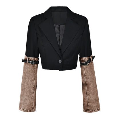 Women's Contrast Color Patchwork Denim Autumn Design Coats