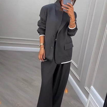 Women's Autumn Gray Commuting Fashion Long Sleeve Suits