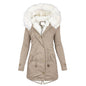 Women's Mid-length Trench White Fur Collar Hood Coats