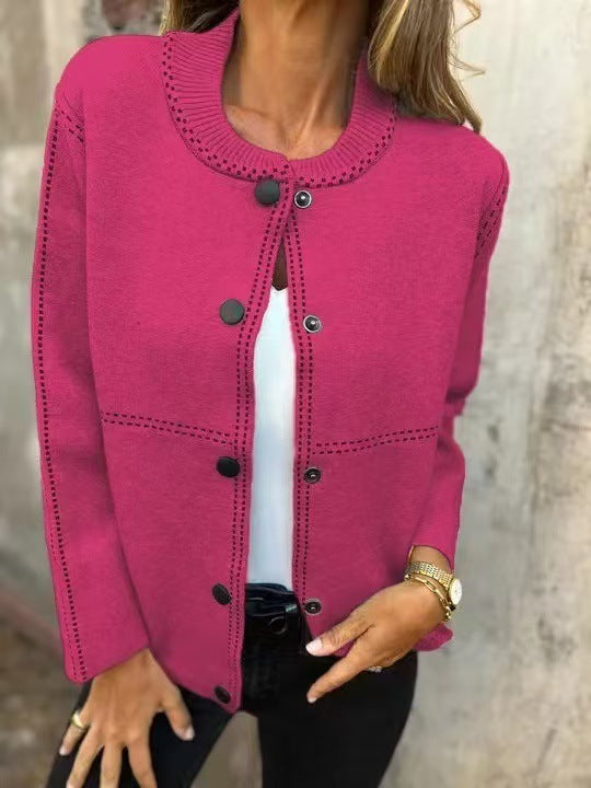 Striped Loose Round Neck Button Long Sweaters