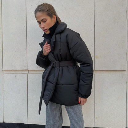 Cotton Winter Thickened Slimming Cinched Solid Coats