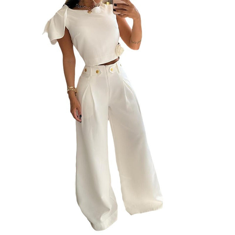 Women's Autumn Fashion Solid Color Single Room Petal Sleeve High Suits