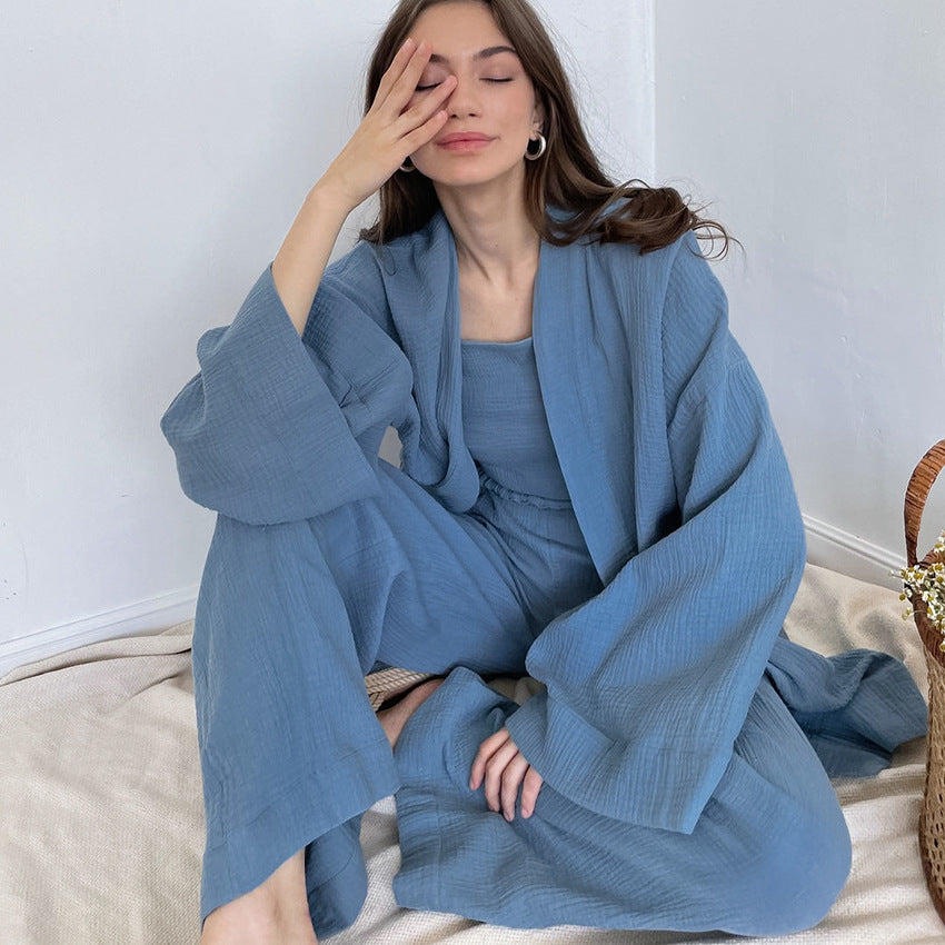 Women's French Style Loose Trousers Gauze Two-piece Solid Suits