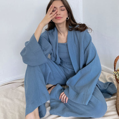 Women's French Style Loose Trousers Gauze Two-piece Solid Suits