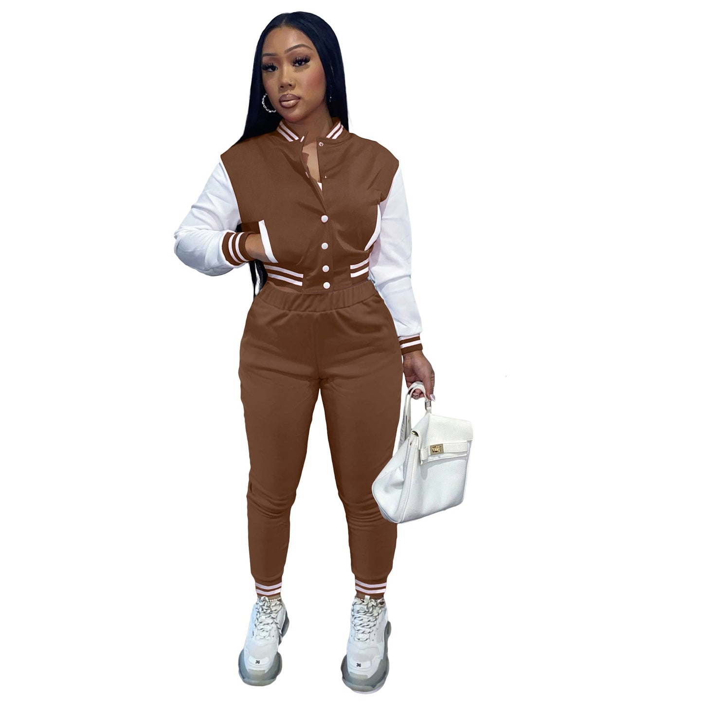 Women's Color Matching Single-breasted Stitching Long Sleeve Suits