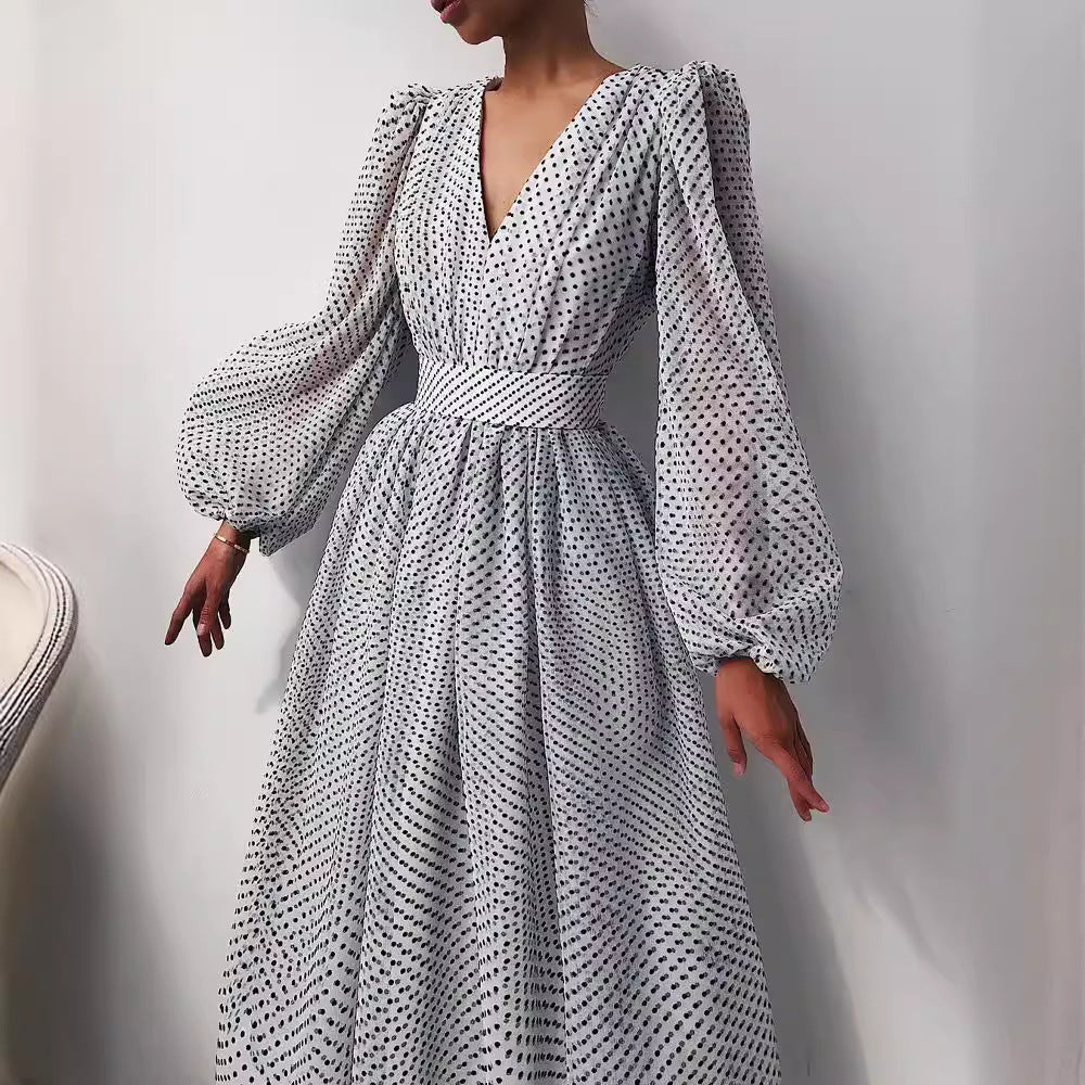 Elegant Lady Puff Sleeve Polka Dot Dresses