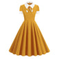 Collar Bow Contrast Color Sleeve Retro Dresses