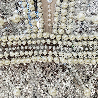 Fashion Pearl Beaded Sequins Long Sleeve Dresses