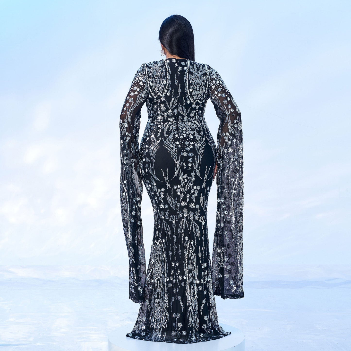 Women's Sleeve Round Neck Sequined Fishtail Dress Dresses