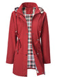 Women's Hooded Drawstring Plaid Lined Trench Coats