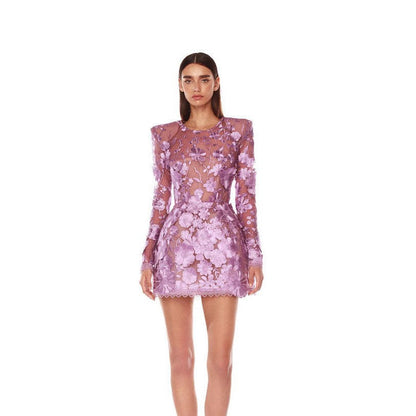 Dress Flower Lace Purple Slim Fit Long Dresses