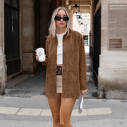 Women's Suede Autumn Fashion Loose Design Lapel Coats