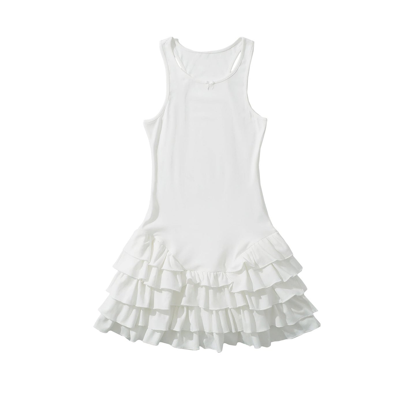 Women's American Round Neck Sleeveless Ruffled Dress Dresses