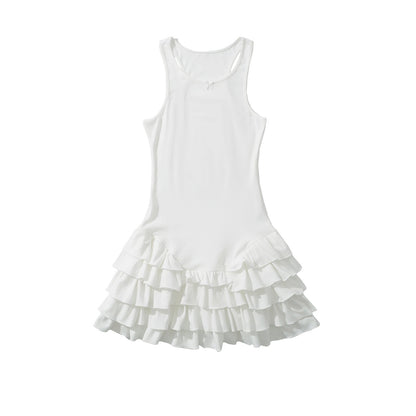 Women's American Round Neck Sleeveless Ruffled Dress Dresses