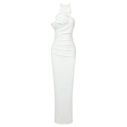 Women's Ribbon Flower Long Halter High-grade Dress Dresses