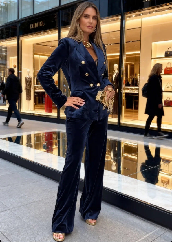 Women's Fashion Double Breasted Veet Two-piece Suits