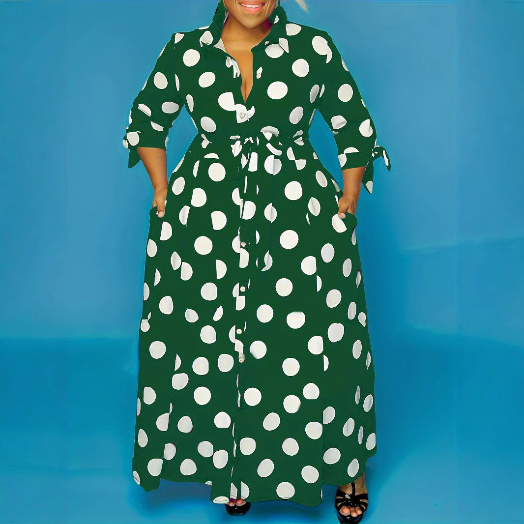 Shirt Long Sleeve Dotted Prints Dress Plus Size