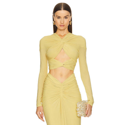 Women's Spring Elegant Sexy Long-sleeved Twisted Navel Suits