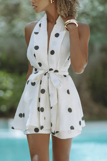 Women's Sleeveless Printed Loose Vacation Sleeve Two-piece Shorts