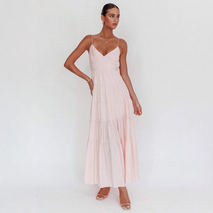 Women's Holiday Beach High Waist Pure Color Dresses