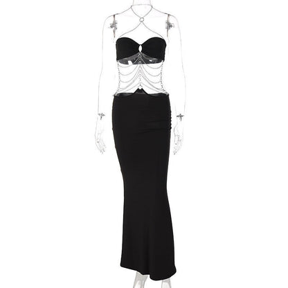 Women's Hot Metal Chain Halter Wrapped Chest Dresses