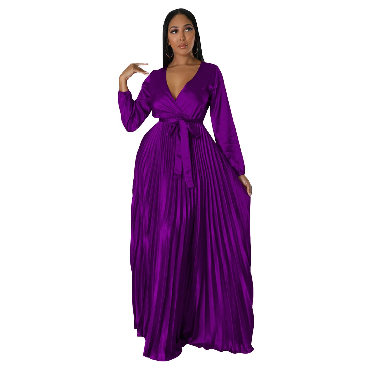 Women's Autumn Lantern Sleeve Pleated Dress Long Dresses