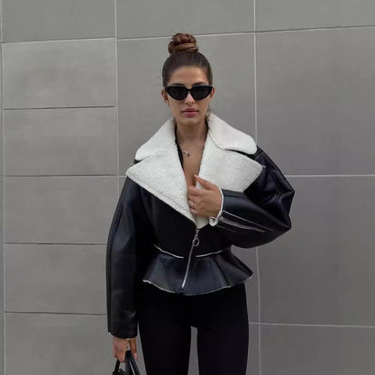 Women's Lapels Fashionable Korean Long Sleeve Solid Coats