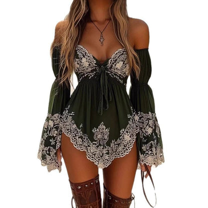Women's Mini Western Dress Fashionable Printed Long Dresses