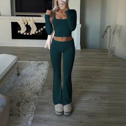 Solid Color Casual Knitted Long-sleeved Yoga Clothes Tops
