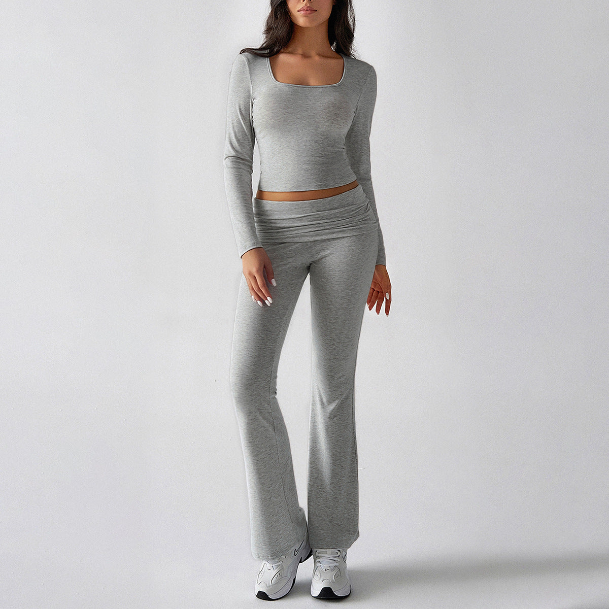 Solid Color Casual Knitted Long-sleeved Yoga Clothes Tops