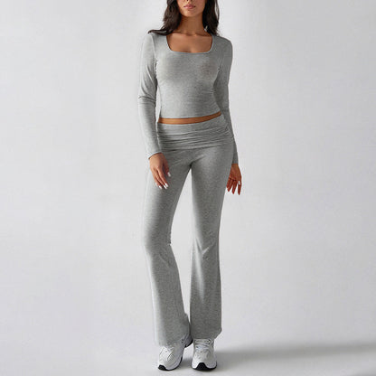 Solid Color Casual Knitted Long-sleeved Yoga Clothes Tops
