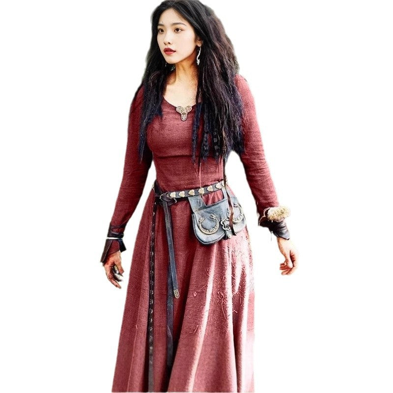 Women's Neck Long Sleeve Slim Dress Renaissance Dresses