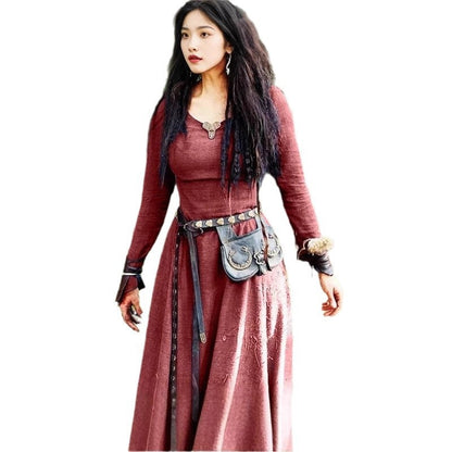 Women's Neck Long Sleeve Slim Dress Renaissance Dresses