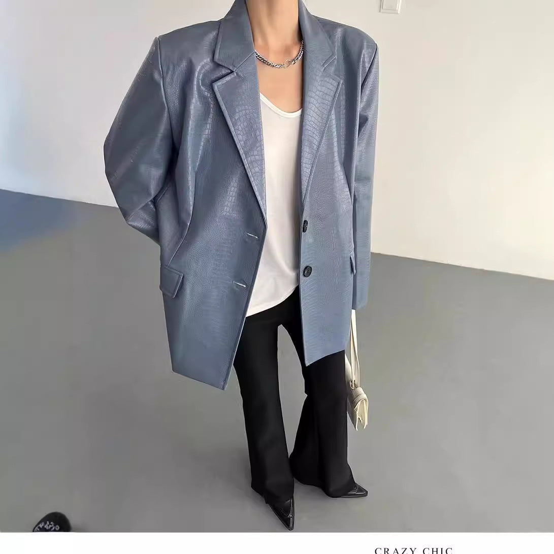 Fashion Leather Female Advanced Texture Loose Jackets