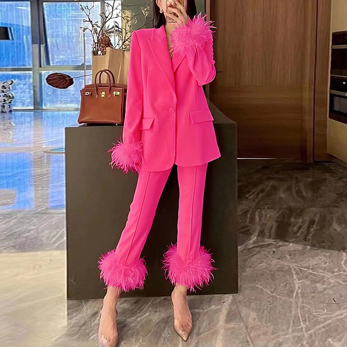 Women's Feather Stitching Two-piece Elegant Dress Style Suits