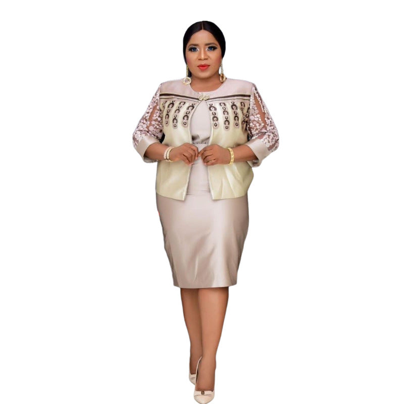 Mom Dress Small Organza Print Splicing Coats
