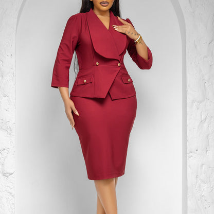 Women's Fashion Elegant Lapel Three-quarter Sleeve Ol Dresses