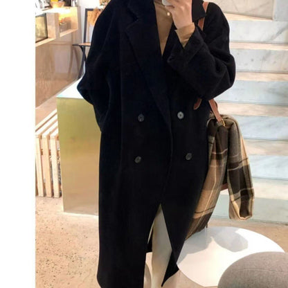 Women's Gray Korean Loose Mid-length Woolen Design Coats