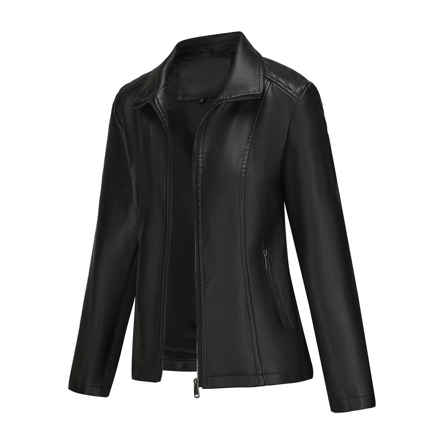Women's Fashion Wear Leather Knitted Stitching Stretch Jackets