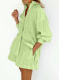 Women's Cotton Jacquard Striped Lapel Puff Sleeve Suits