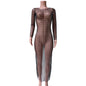 Fashion Sexy Beaded Rhinestone Mesh Long Dresses