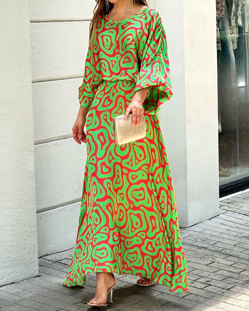 Women's Summer Loose Print Long-sleeved High Waist Suits