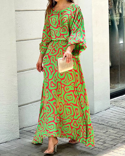Women's Summer Loose Print Long-sleeved High Waist Suits