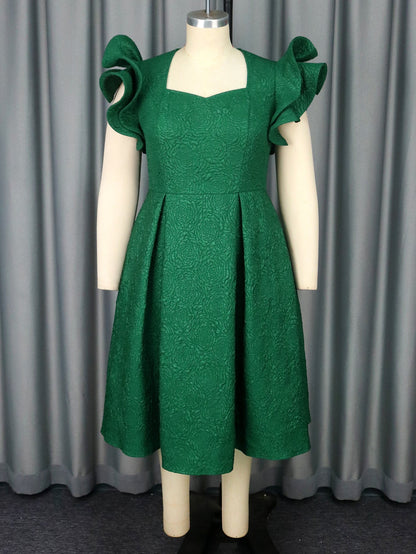 Elegant Jacquard Square Collar Dress Lotus Leaf Three-dimensional Dresses
