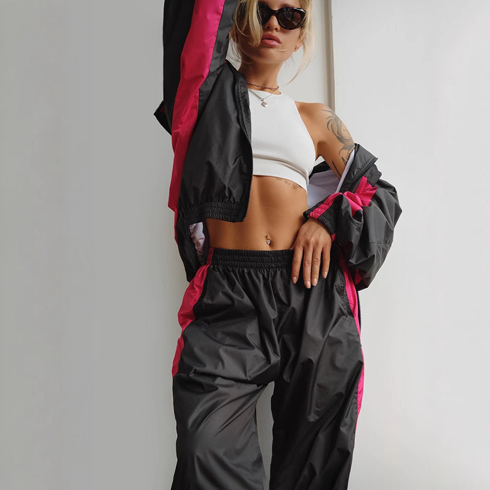 Women's Casual Fashion Loose Color Matching Long Sleeve Zipper Suits