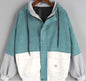 College Style Loose Color Matching Hooded Coats
