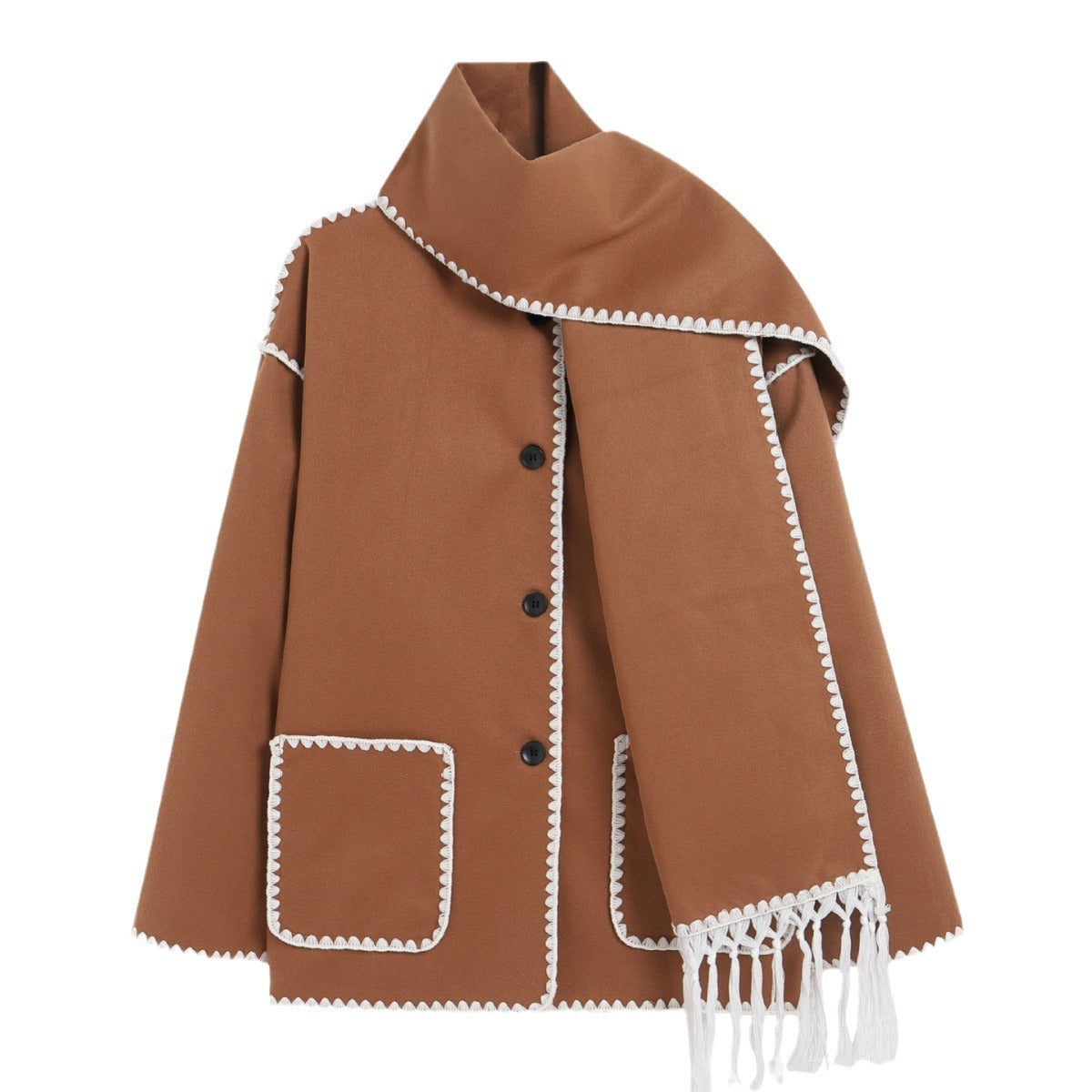 Women's Fashion Woolen Thick Loose With Scarf Coats