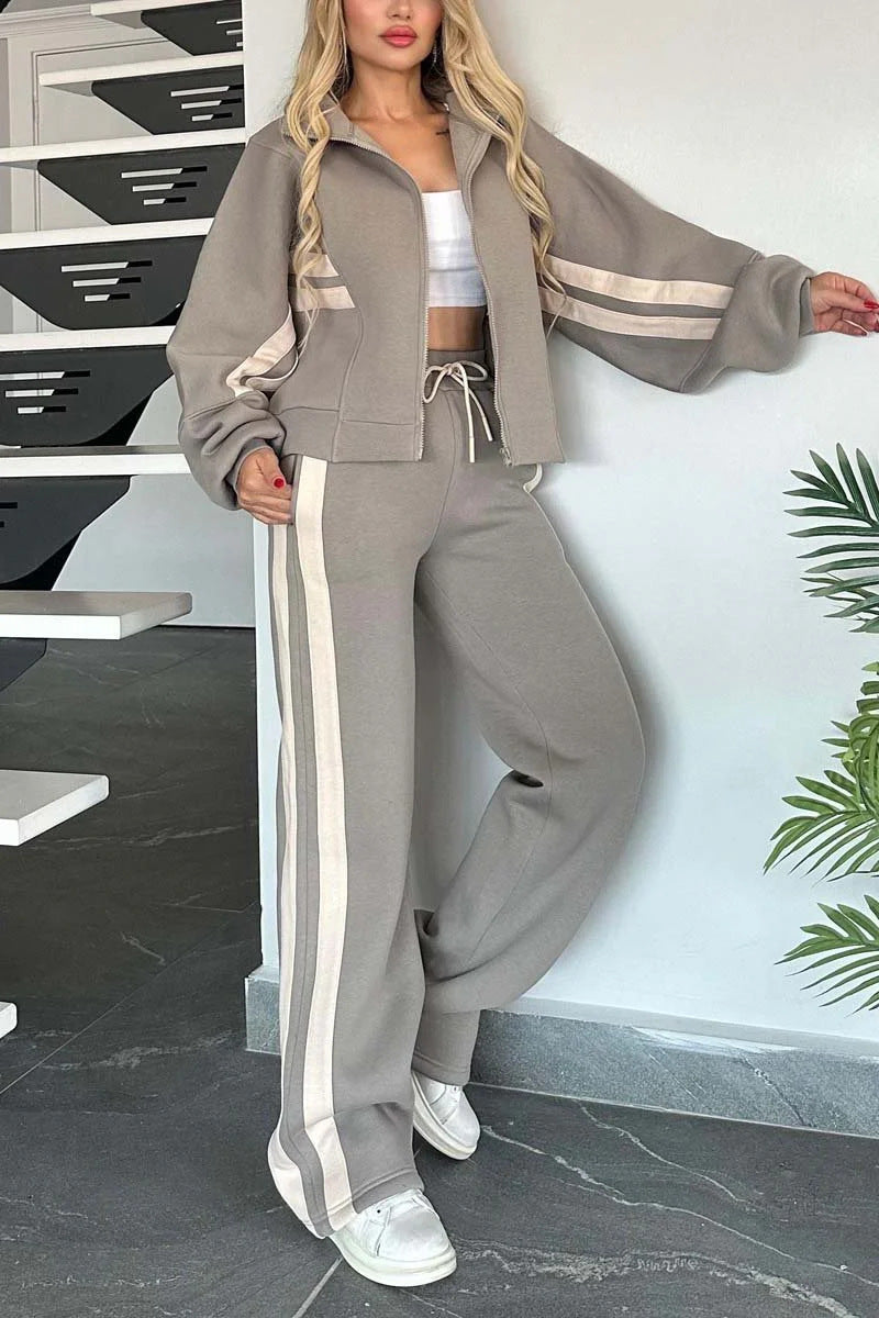 Women's Autumn Striped Zipper Leisure Sports For Suits