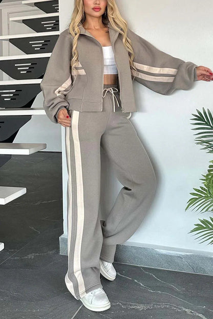 Women's Autumn Striped Zipper Leisure Sports For Suits