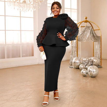 Lantern Sleeve Ruffle Dress Party Banquet Plus Size